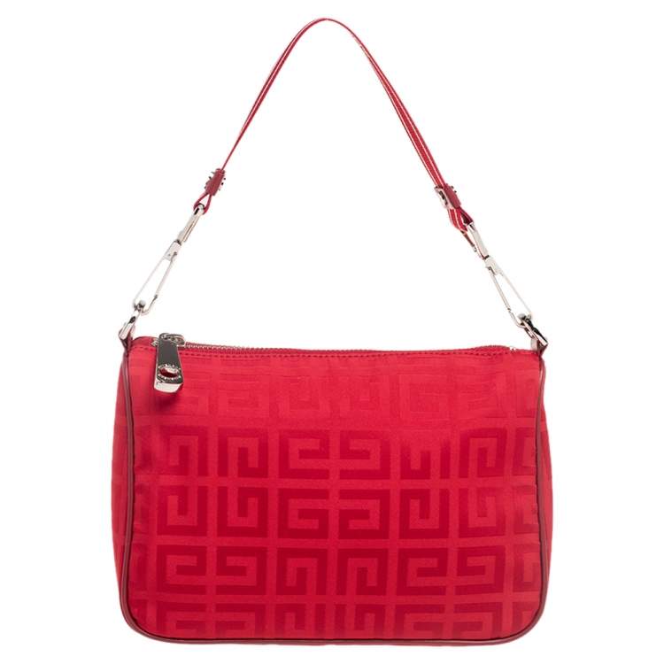 Pre Owned Givenchy Red Monogram Nylon Baguette Bag