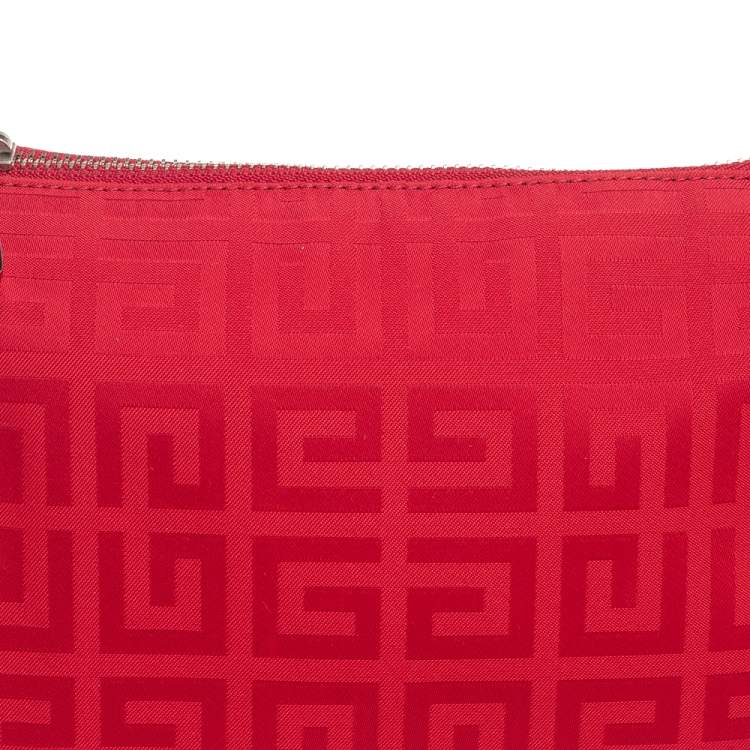 Pre Owned Givenchy Red Monogram Nylon Baguette Bag