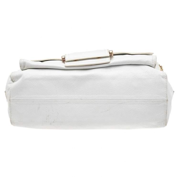 Pre Owned Givenchy White Leather East West Buckle Top Handle Bag