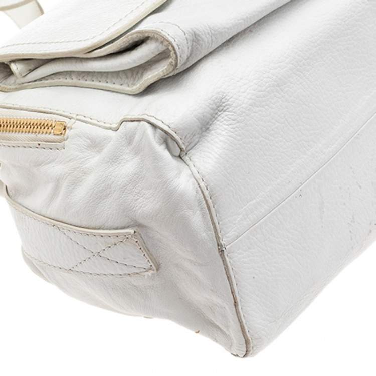 Pre Owned Givenchy White Leather East West Buckle Top Handle Bag