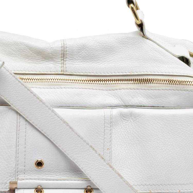 Pre Owned Givenchy White Leather East West Buckle Top Handle Bag