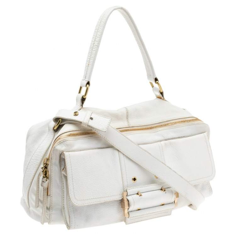 Pre Owned Givenchy White Leather East West Buckle Top Handle Bag