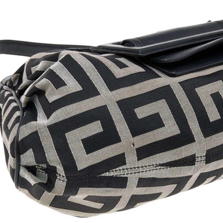 Pre Owned Givenchy Black/Grey Signature Canvas and Leather Shoulder Bag