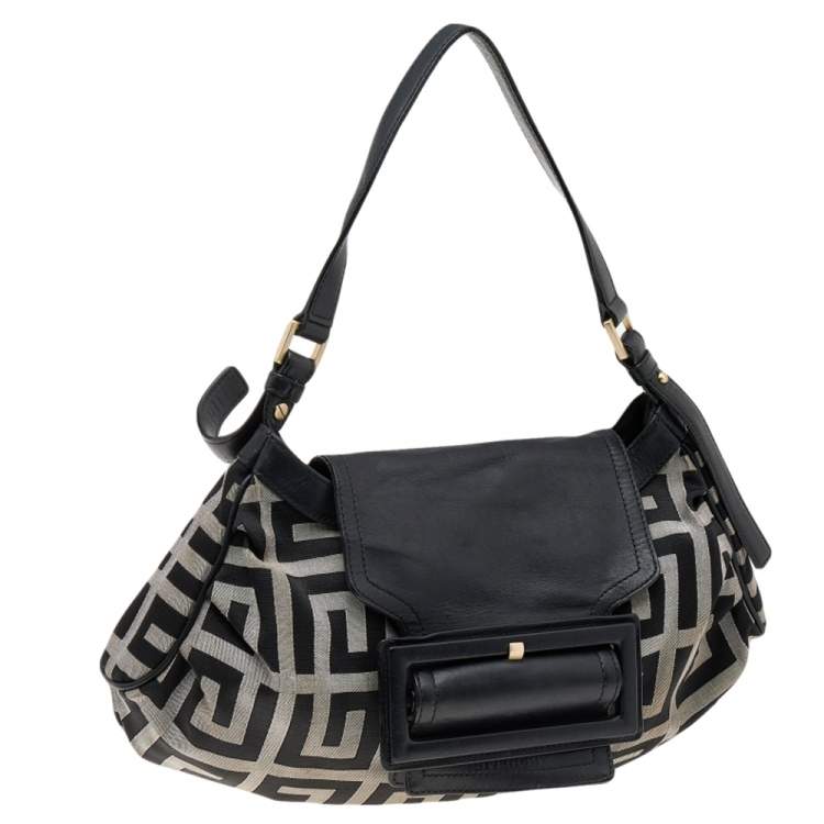 Pre Owned Givenchy Black/Grey Signature Canvas and Leather Shoulder Bag