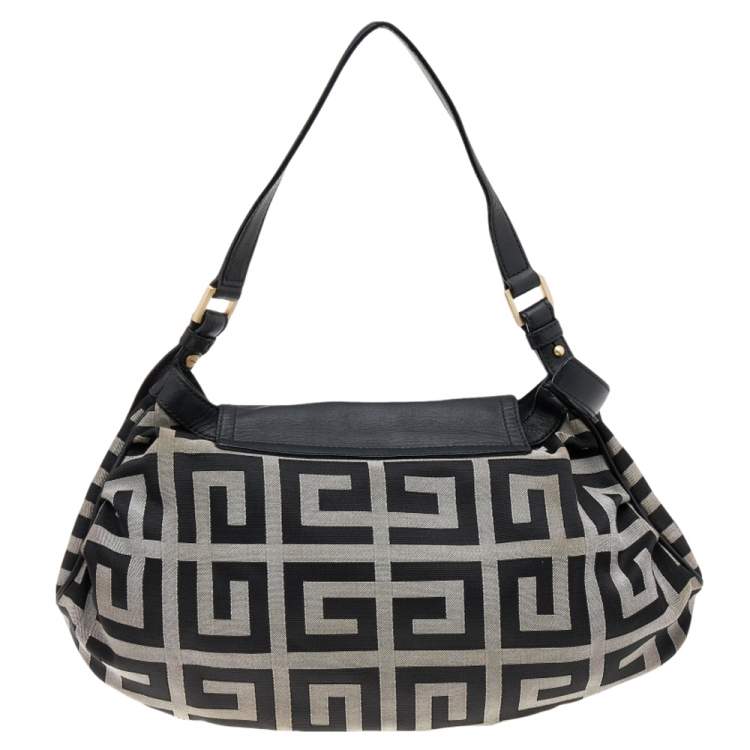 Pre Owned Givenchy Black/Grey Signature Canvas and Leather Shoulder Bag