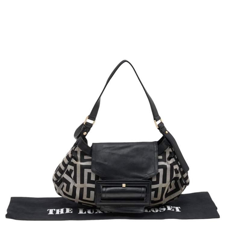 Pre Owned Givenchy Black/Grey Signature Canvas and Leather Shoulder Bag