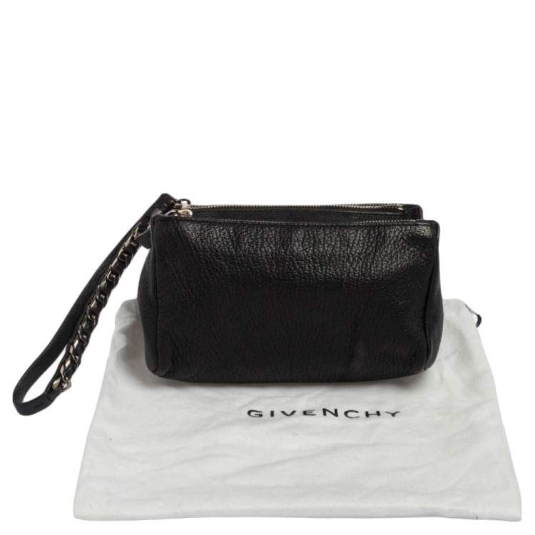 Pre Owned Givenchy Black Leather Pandora Wristlet Pouch