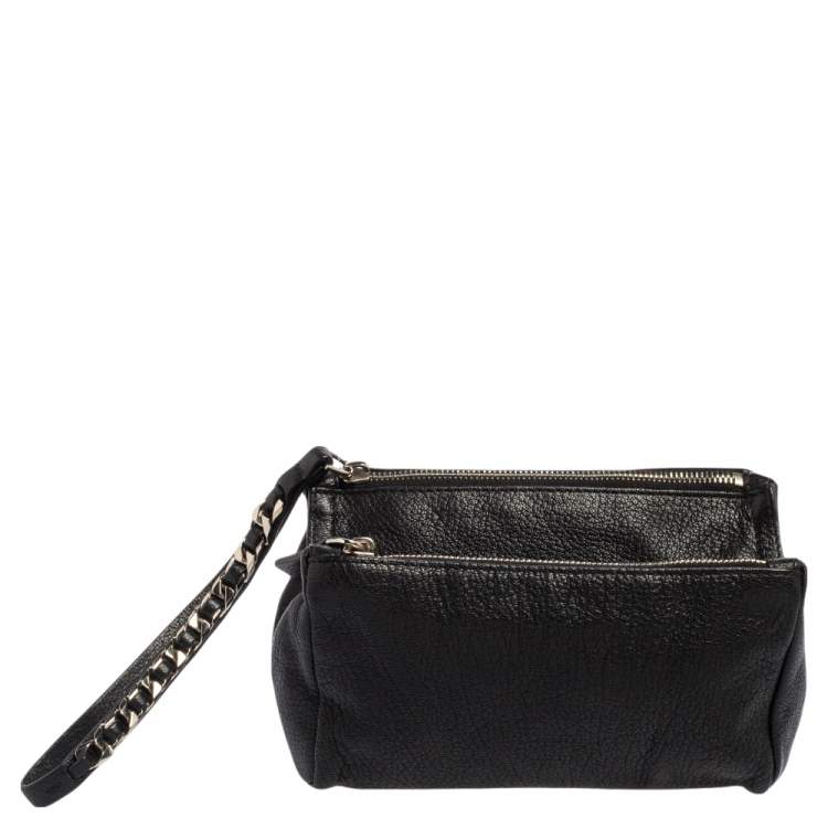 Pre Owned Givenchy Black Leather Pandora Wristlet Pouch