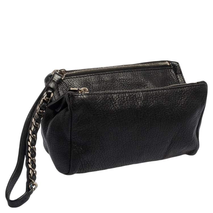 Pre Owned Givenchy Black Leather Pandora Wristlet Pouch