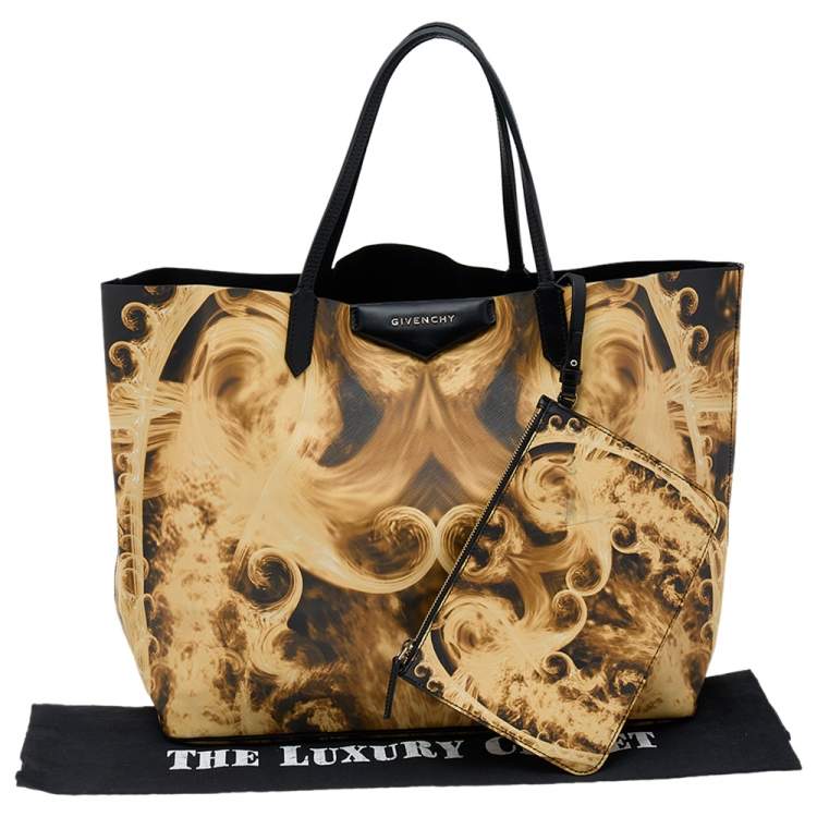 Pre Owned Givenchy Black/Yellow Flame Print Coated Canvas Antigona Shopping Tote