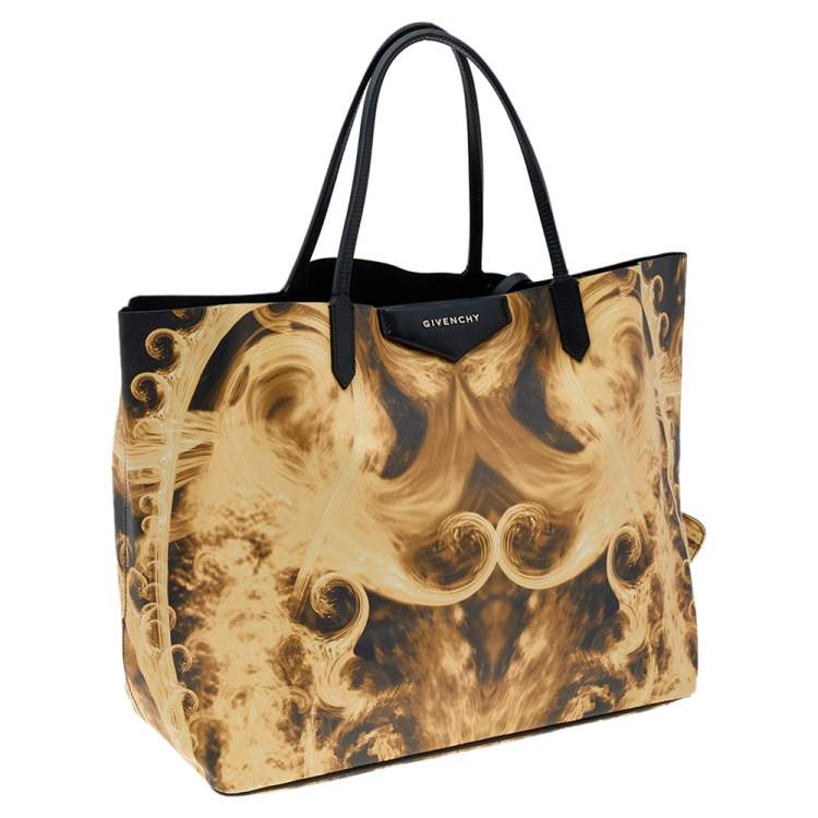 Pre Owned Givenchy Black/Yellow Flame Print Coated Canvas Antigona Shopping Tote