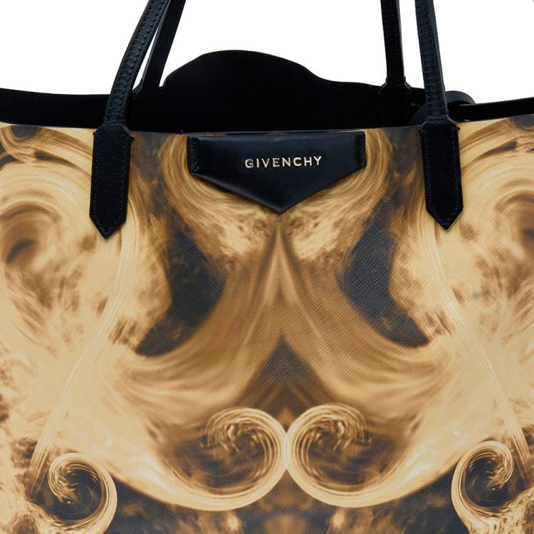 Pre Owned Givenchy Black/Yellow Flame Print Coated Canvas Antigona Shopping Tote