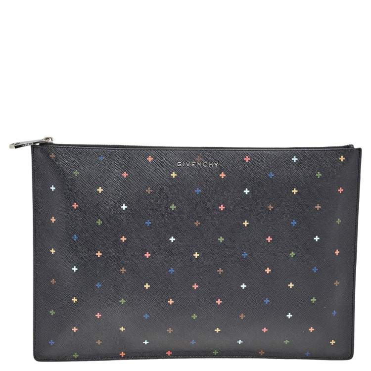 Pre Owned Givenchy Multicolor Cross Print Leather Flat Pouch