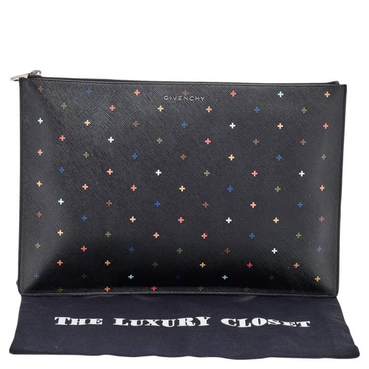 Pre Owned Givenchy Multicolor Cross Print Leather Flat Pouch