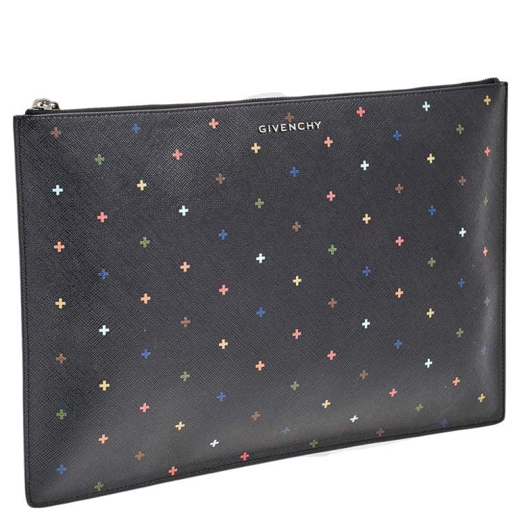 Pre Owned Givenchy Multicolor Cross Print Leather Flat Pouch