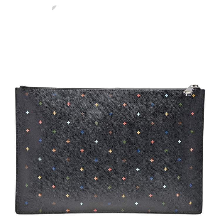 Pre Owned Givenchy Multicolor Cross Print Leather Flat Pouch