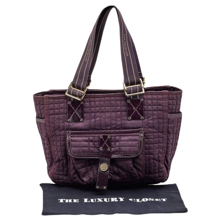 Pre Owned Givenchy Purple Signature Fabric And Patent Leather Tote