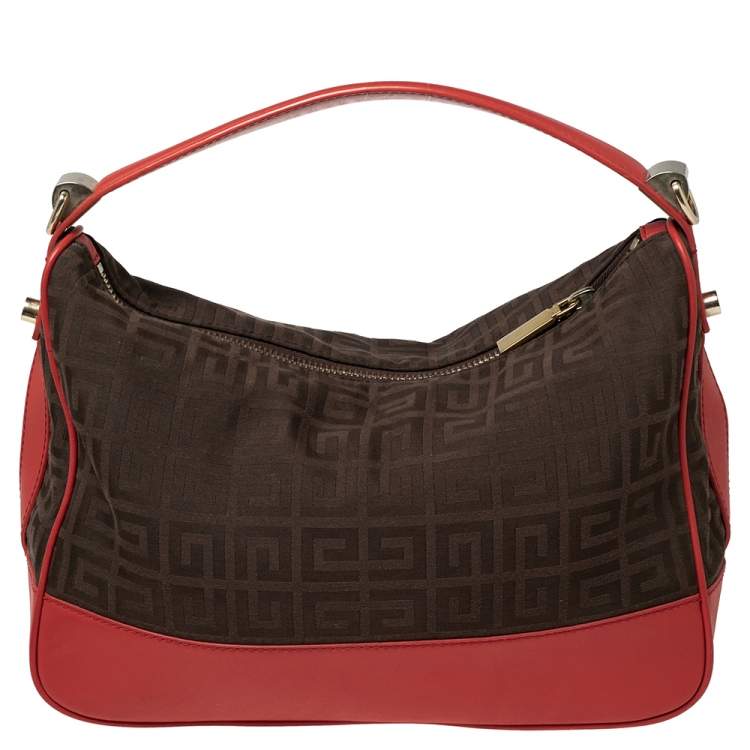 Pre Owned Givenchy Brown/Red Monogram Canvas and Leather Hobo