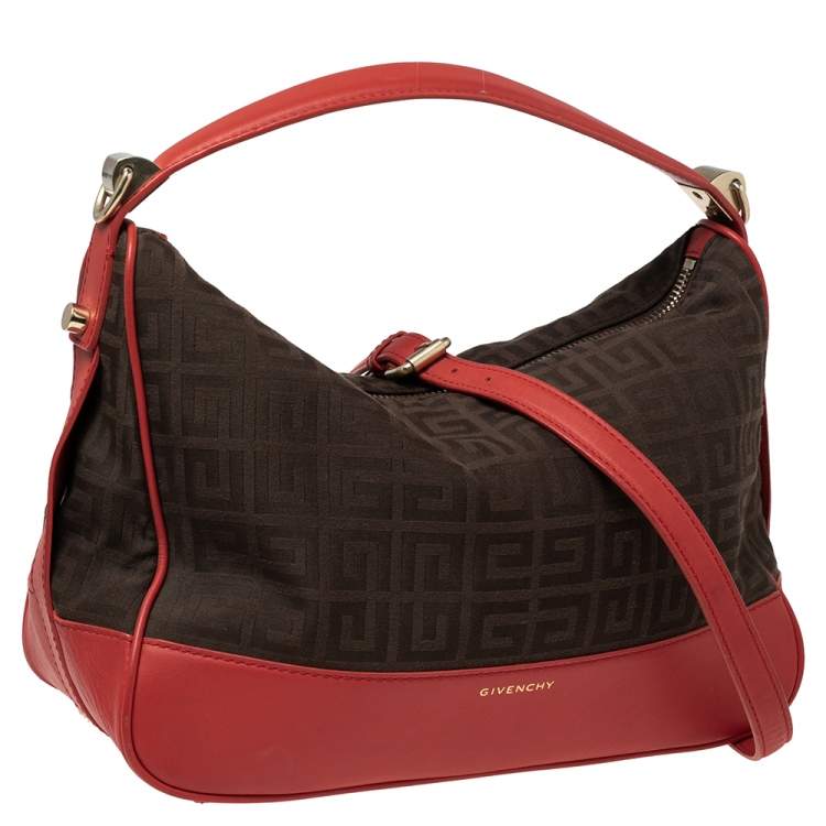 Pre Owned Givenchy Brown/Red Monogram Canvas and Leather Hobo