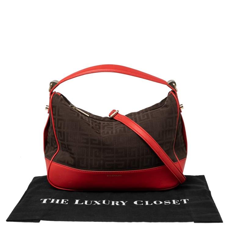 Pre Owned Givenchy Brown/Red Monogram Canvas and Leather Hobo