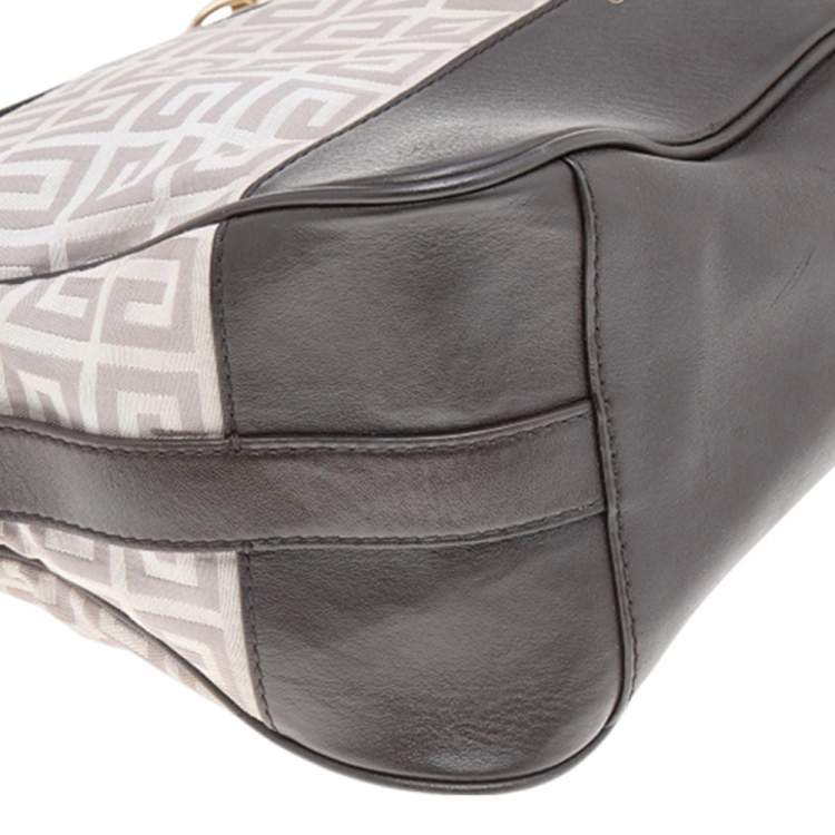 Pre Owned Givenchy Grey/Brown Monogram Canvas and Leather Zip Hobo