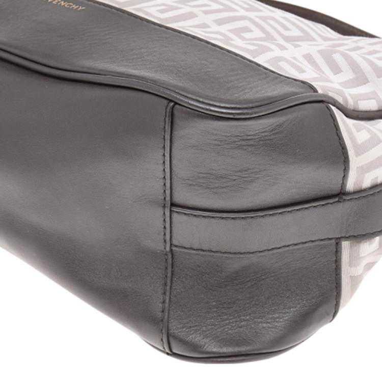 Pre Owned Givenchy Grey/Brown Monogram Canvas and Leather Zip Hobo