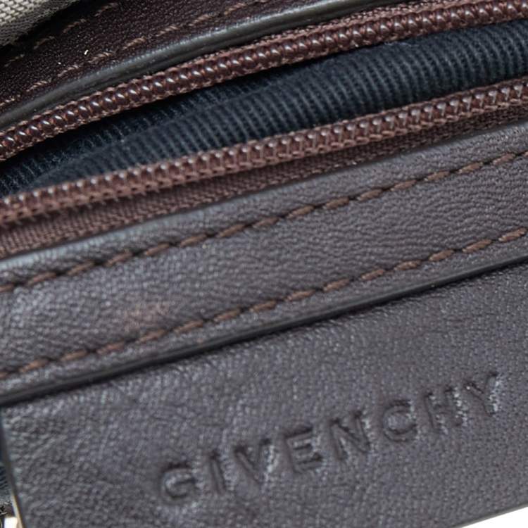 Pre Owned Givenchy Grey/Brown Monogram Canvas and Leather Zip Hobo