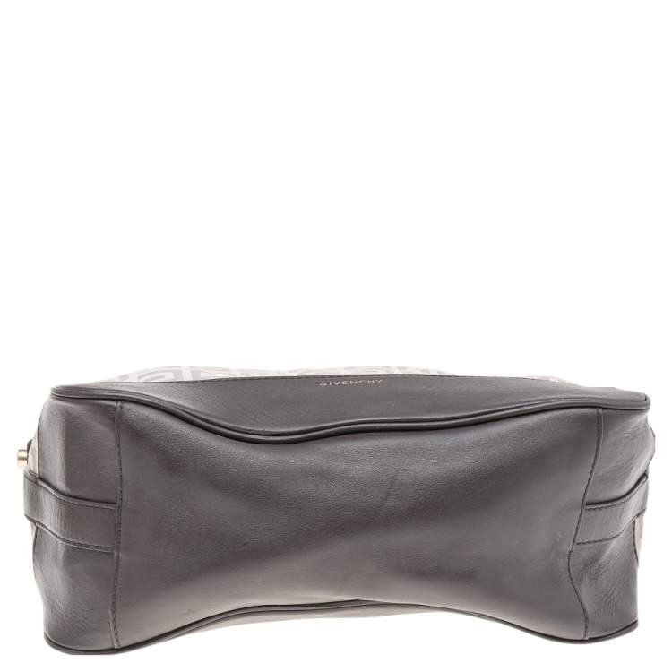 Pre Owned Givenchy Grey/Brown Monogram Canvas and Leather Zip Hobo