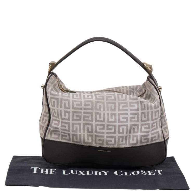 Pre Owned Givenchy Grey/Brown Monogram Canvas and Leather Zip Hobo