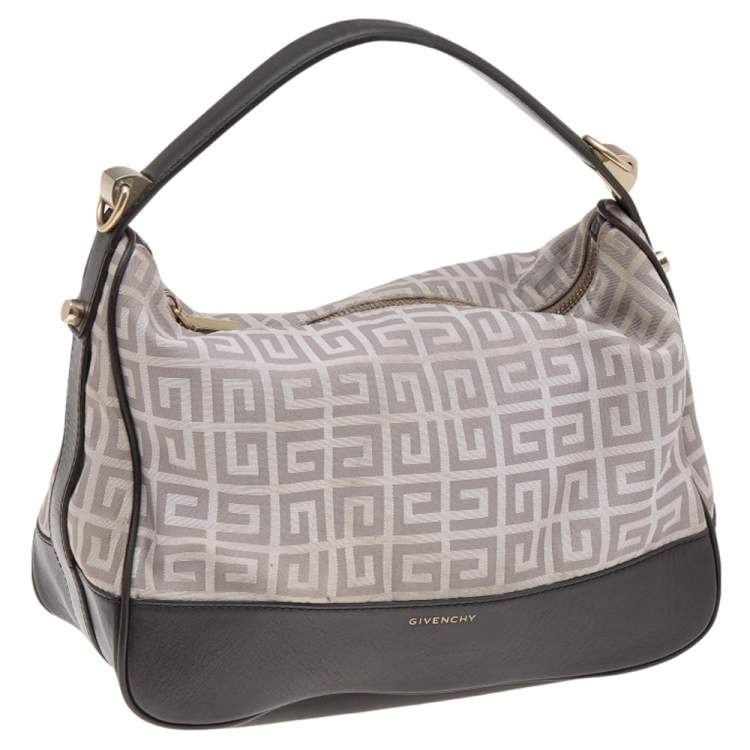Pre Owned Givenchy Grey/Brown Monogram Canvas and Leather Zip Hobo