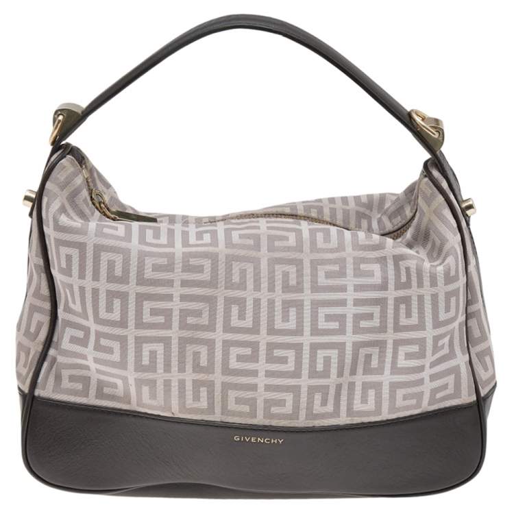 Pre Owned Givenchy Grey/Brown Monogram Canvas and Leather Zip Hobo