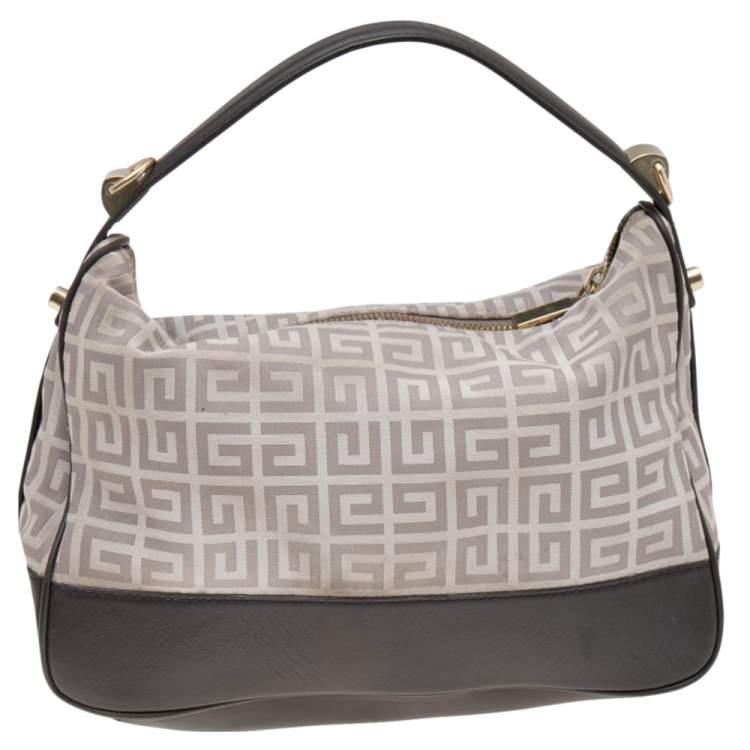 Pre Owned Givenchy Grey/Brown Monogram Canvas and Leather Zip Hobo