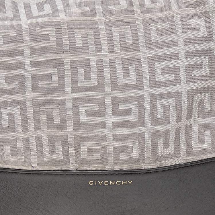 Pre Owned Givenchy Grey/Brown Monogram Canvas and Leather Zip Hobo