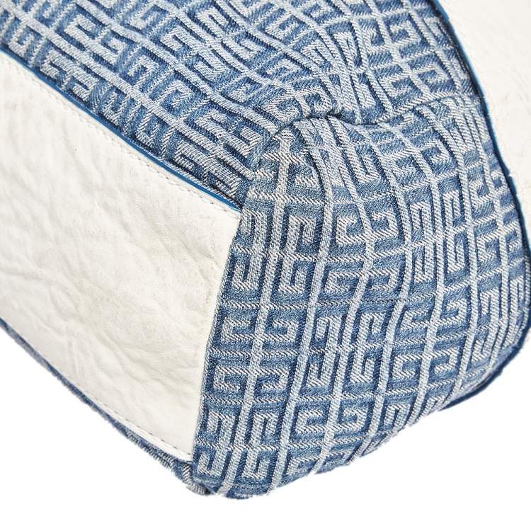 Pre Owned Givenchy Blue/White Monogram Denim and Leather Side Pocket Hobo