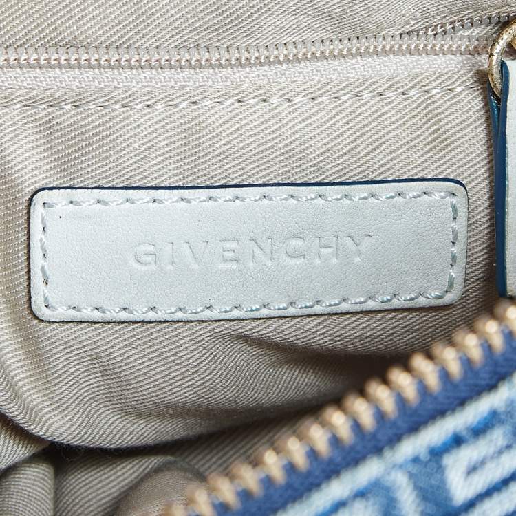 Pre Owned Givenchy Blue/White Monogram Denim and Leather Side Pocket Hobo