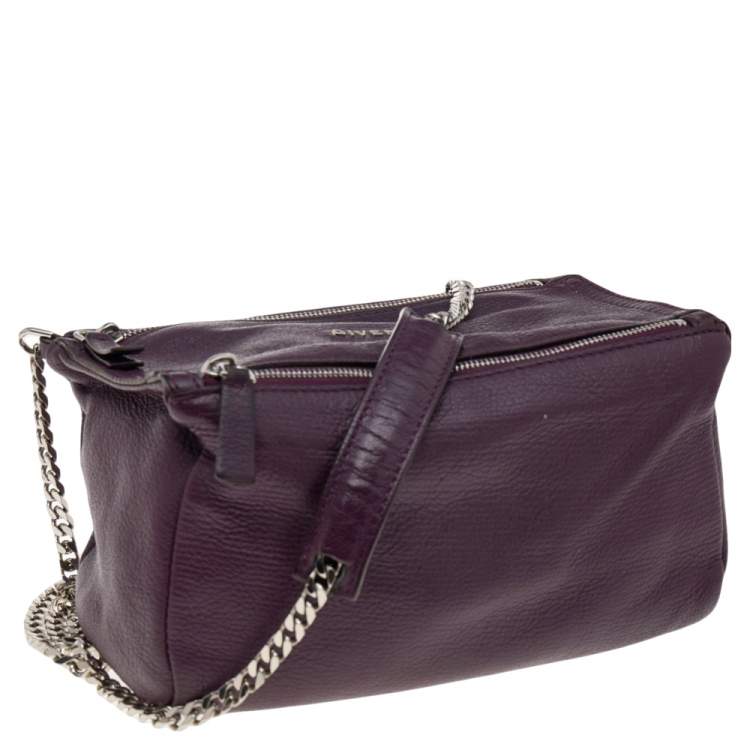 Pre Owned Givenchy Purple Leather Mini Pandora Chain Shoulder Bag