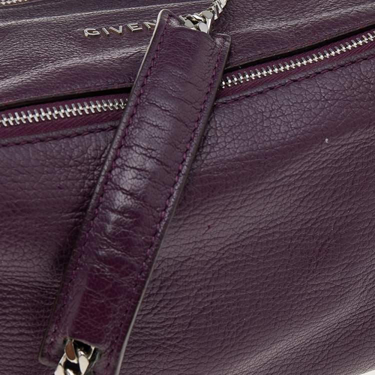 Pre Owned Givenchy Purple Leather Mini Pandora Chain Shoulder Bag