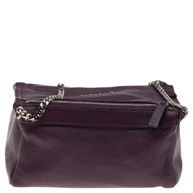 Pre Owned Givenchy Purple Leather Mini Pandora Chain Shoulder Bag