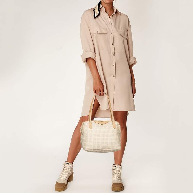 Pre Owned Givenchy Beige and White Monogram Shoulder Bag
