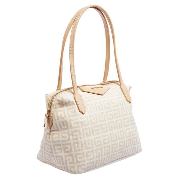 Pre Owned Givenchy Beige and White Monogram Shoulder Bag