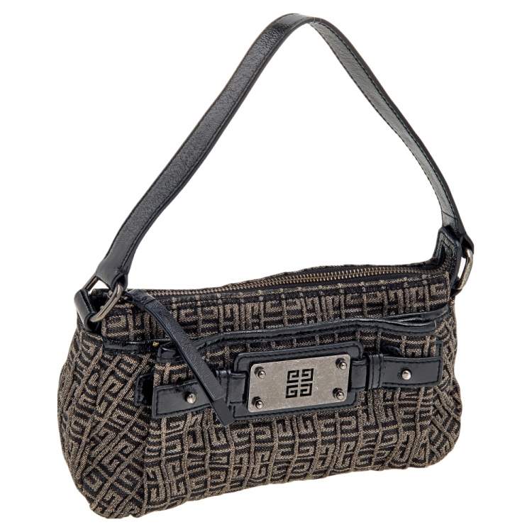 Pre Owned Givenchy Black Monogram Canvas and Patent Leather Baguette