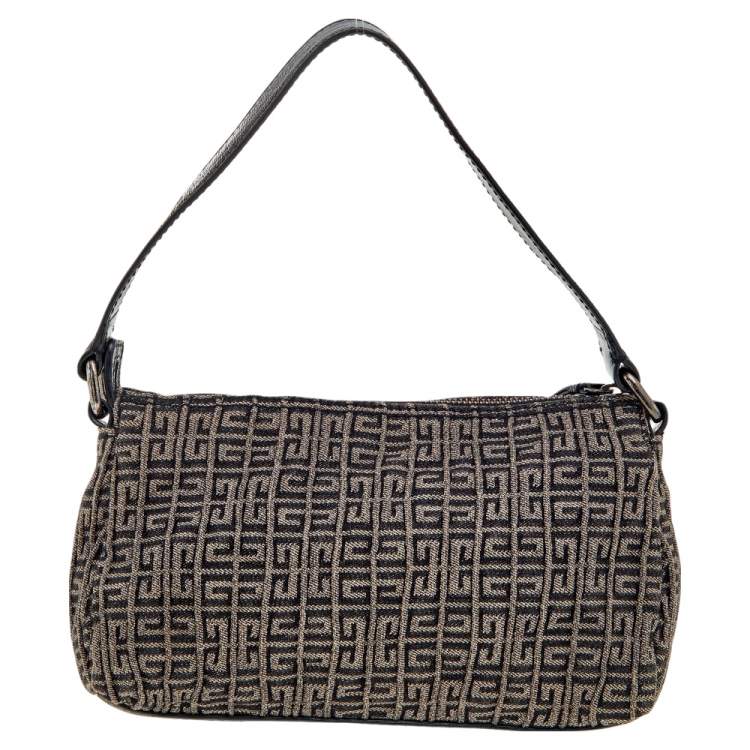 Pre Owned Givenchy Black Monogram Canvas and Patent Leather Baguette