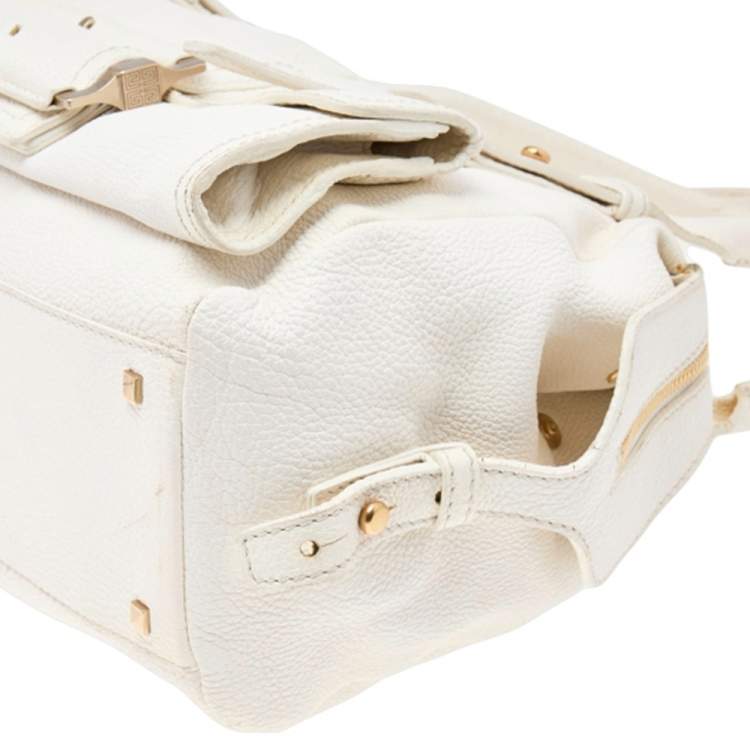 Pre Owned Givenchy White Leather Zip Satchel