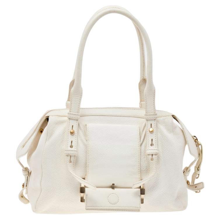 Pre Owned Givenchy White Leather Zip Satchel