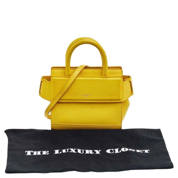 Pre Owned Givenchy Bright Yellow Leather Nano Horizon Crossbody Bag