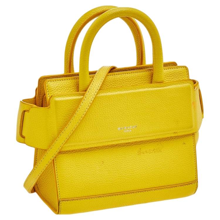 Pre Owned Givenchy Bright Yellow Leather Nano Horizon Crossbody Bag