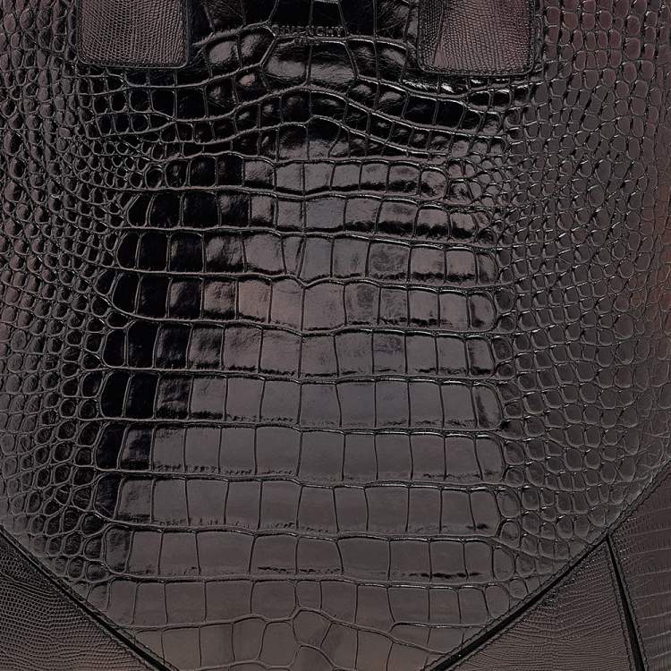 Pre Owned Givenchy  Black Croc Embossed Leather Tote
