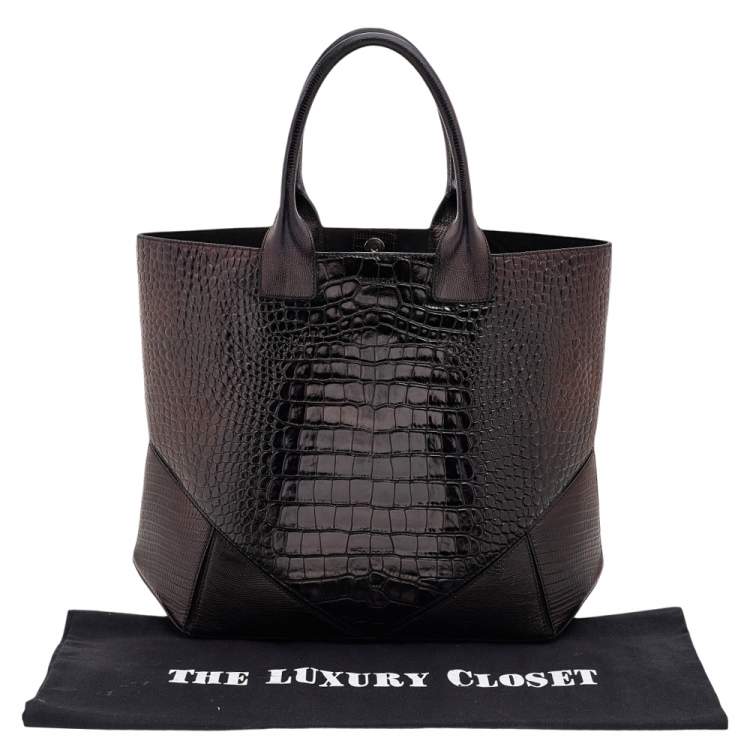 Pre Owned Givenchy  Black Croc Embossed Leather Tote
