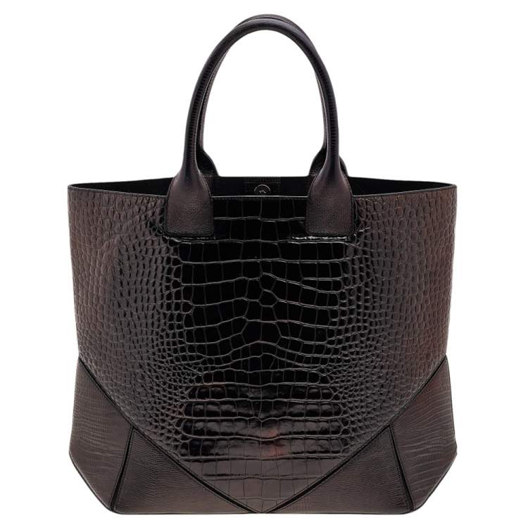 Pre Owned Givenchy  Black Croc Embossed Leather Tote