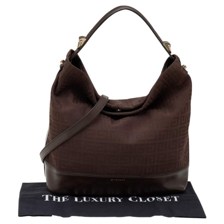 Pre Owned Givenchy Dark Brown Monogram Canvas And Leather Hobo